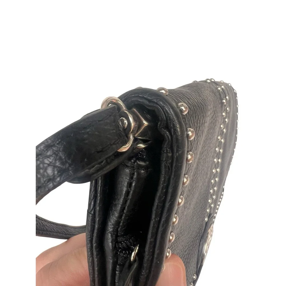Brighton Pretty Tough Organizer Bag Black Leather Studded Bag Detachable Strap
